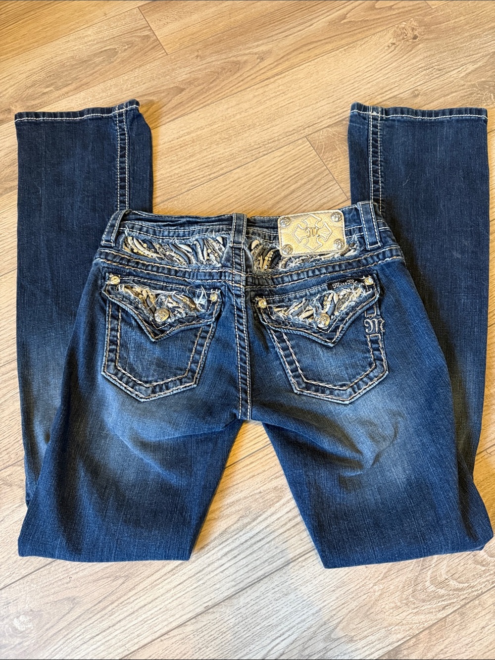 Miss me signature boot cut jeans silver sequin flap 27 - Picture 3 of 9